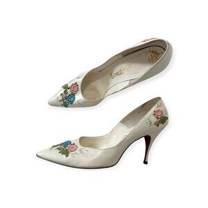 Vintage Condotti Floral Appliqué Heels – White Pumps 8.5 M